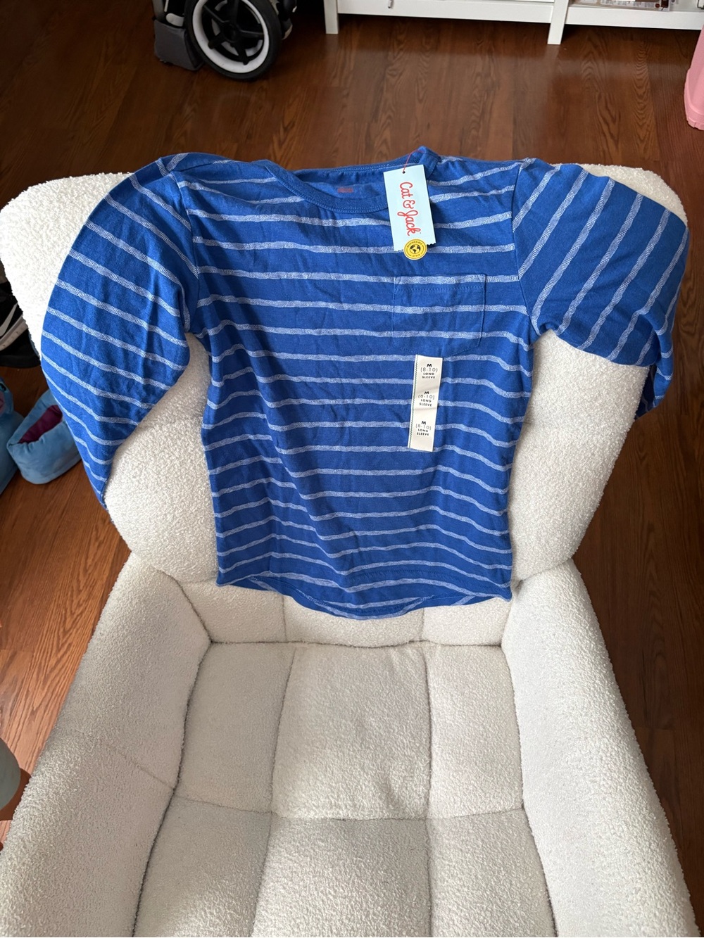 Cat & Jack Blue & White Striped Long Sleeve Kids Top